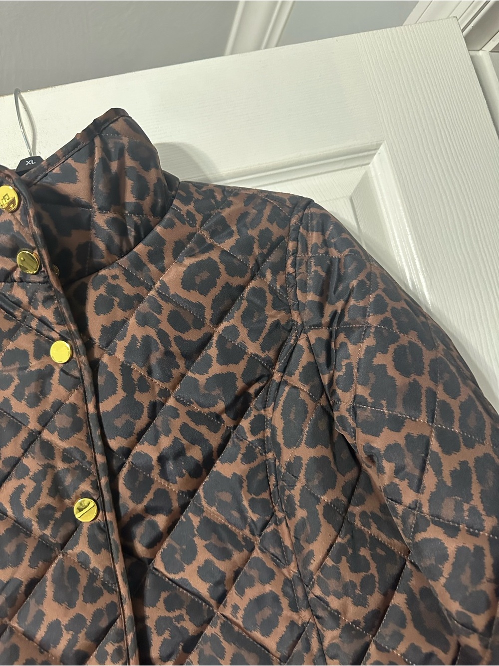 NWT St. John's Bay Brown and Black Leopard Quilted Puffer Jacket - Picture 6 of 16